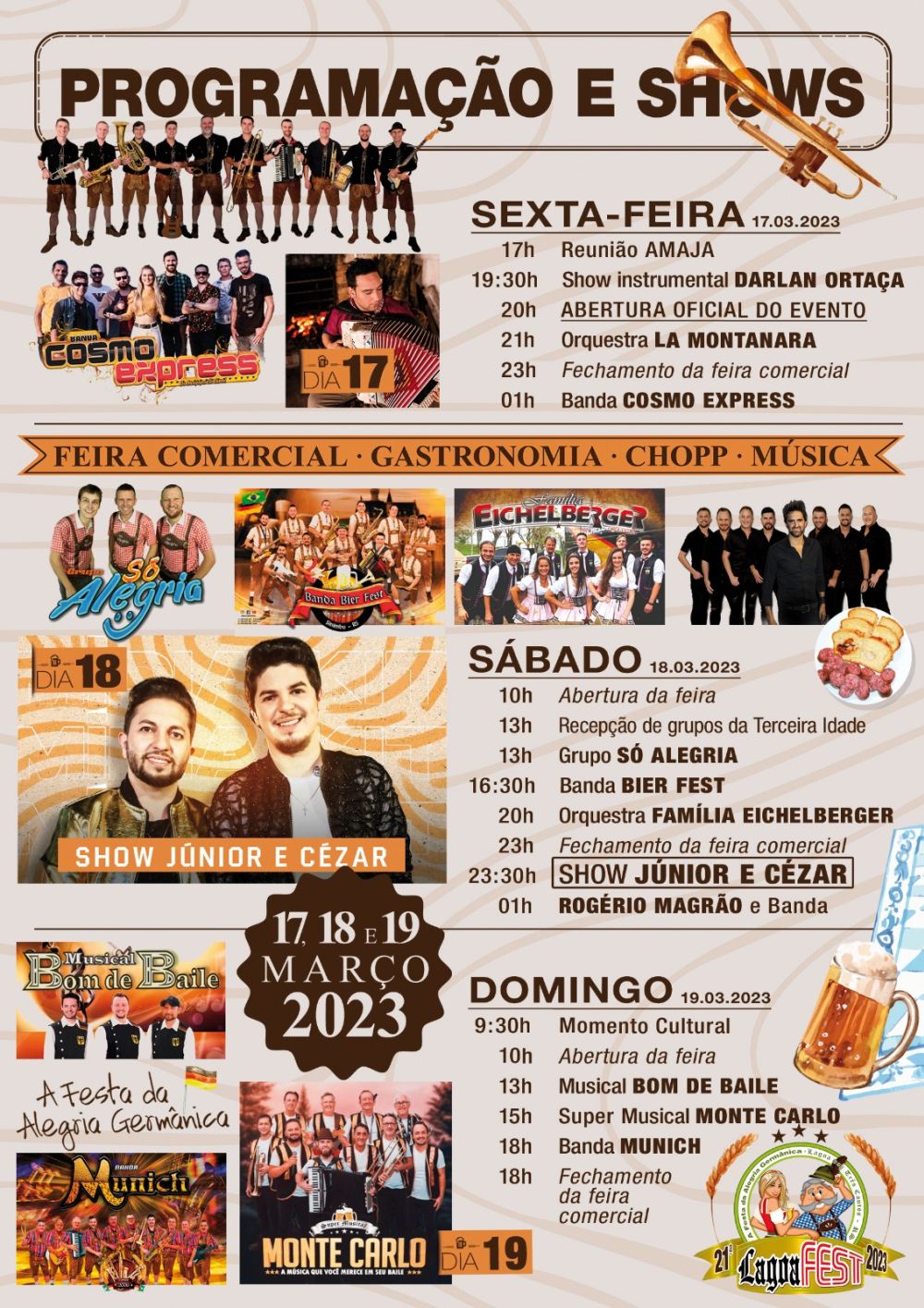 Programação da 21ª LAGOAFEST de Lagoa dos Três Cantos JE Acontece