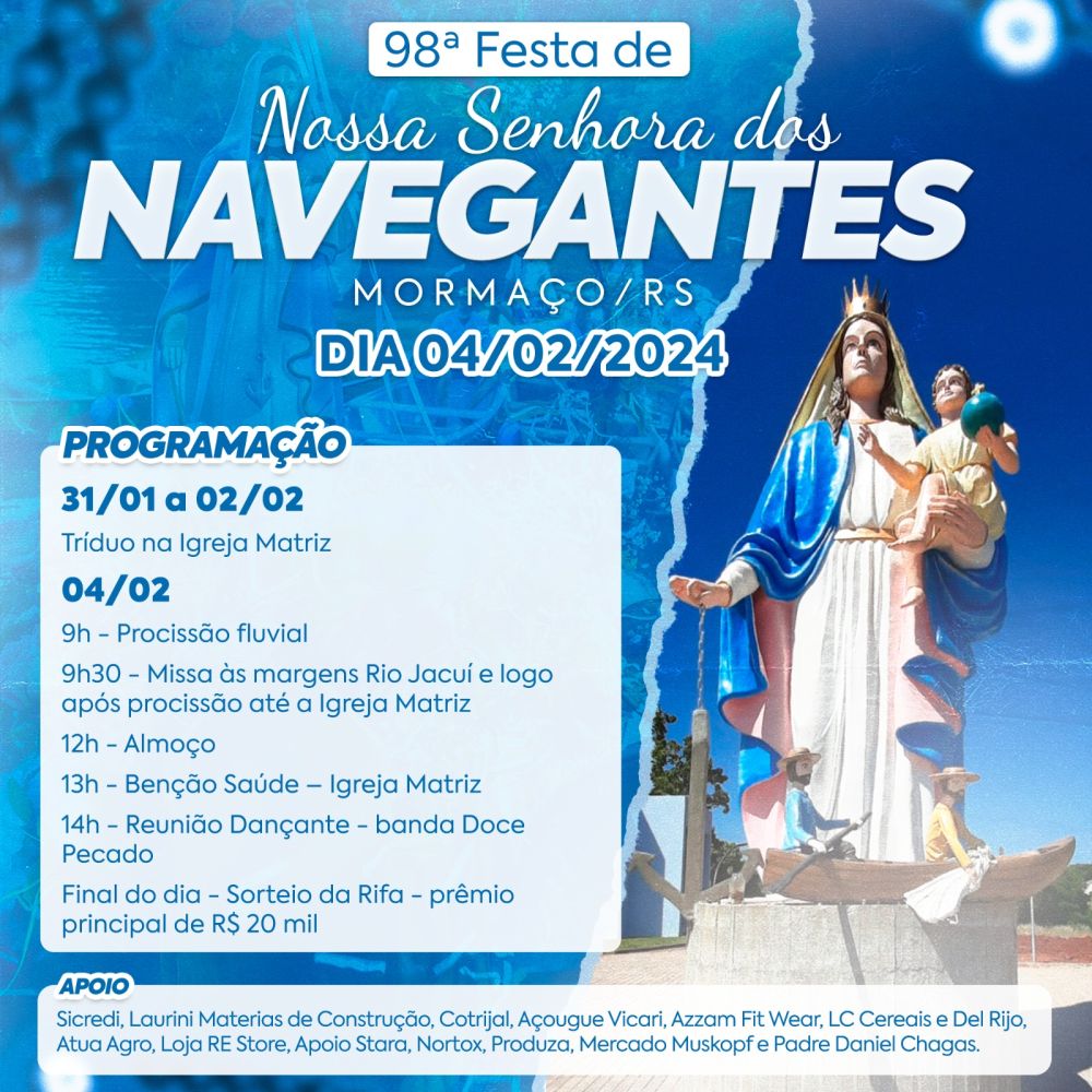 Festa da Paróquia de Nossa Senhora dos Navegantes de Mormaço será no