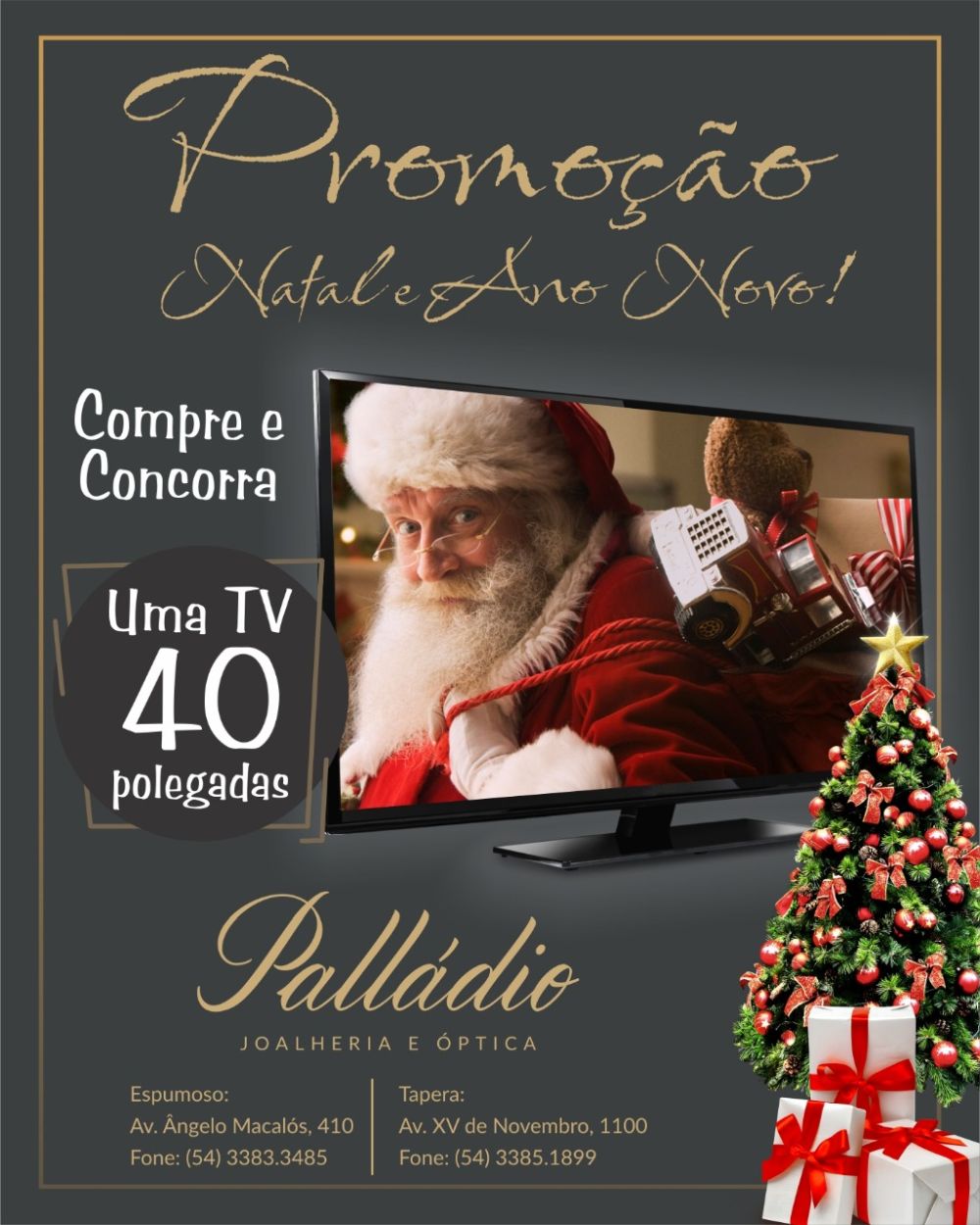Compre seus presentes de Natal na Joalheria e Óptica Palladio e concorra a  uma tevê de 40 polegadas | JE Acontece